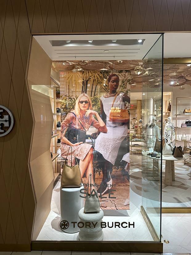 Tory Burch, window banner, kenwood towne center, installed by Clean Cut Graphics