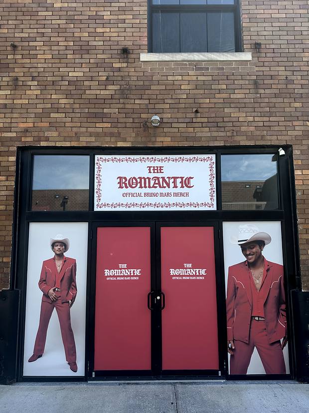 The Romantic, bruno mars merch pop up, short north, installed by Clean Cut Graphics